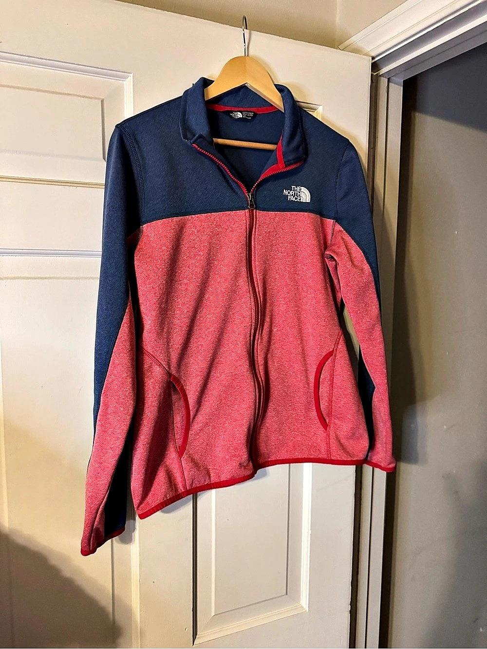 North Face Fleece Jacket Full Zip Colorblock Fleece Women's Blue/Lt Red